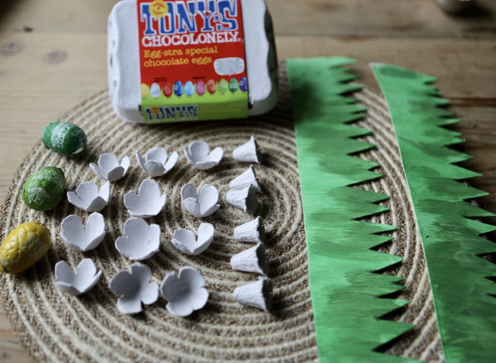 Tony's egg carton crafts, making a flower crown