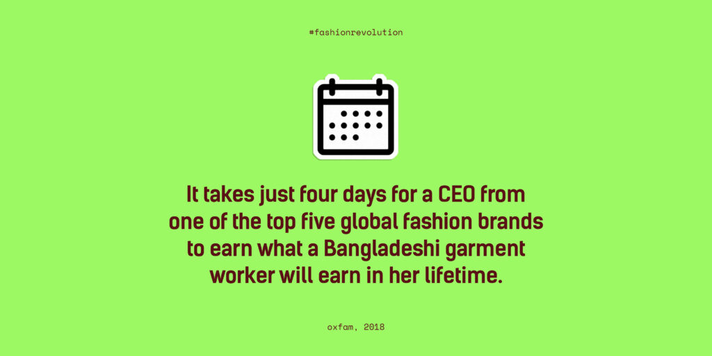 Fashion Revolution Week 2022 "It takes just four days for a CEO from one of the top five fashion brands to earn what a Bangladeshi garment worker will earn in her lifetime"